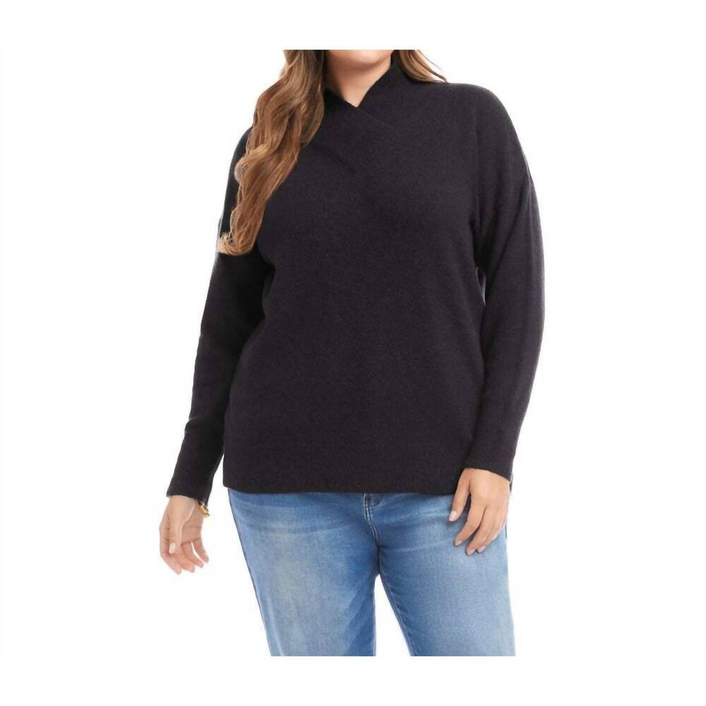 NEW KAREN KANE shawl collar sweater - plus in black